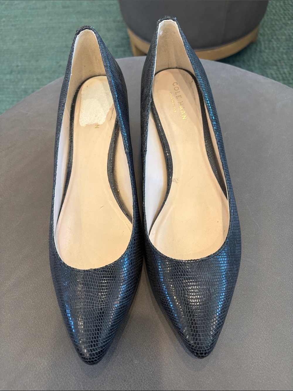 Cole Haan Black Textured Pointed-Toe Ballet Flats
